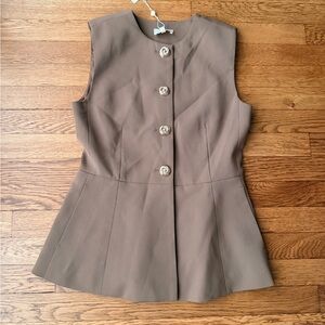 Entro Taupe Button-Up peplum Blouse